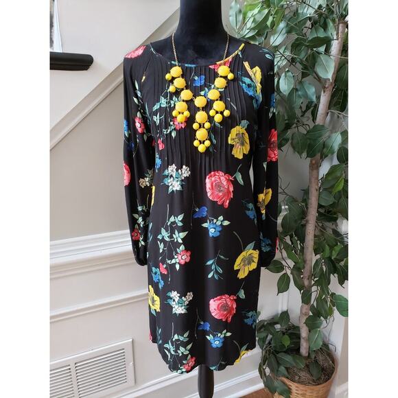 Old Navy Sheath Dress Women's Size Medium Black Floral Slit Sleeve Round Neck - Picture 11 of 14